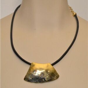 Gold and Black Pendant Necklace with Rustic Texture